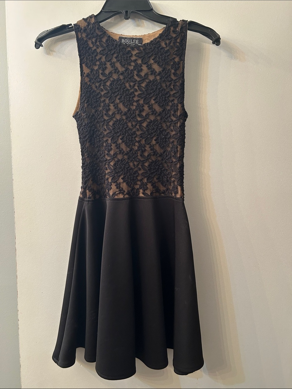 Boulee Black Lace-Overlay Fit & Flare Mini Dress